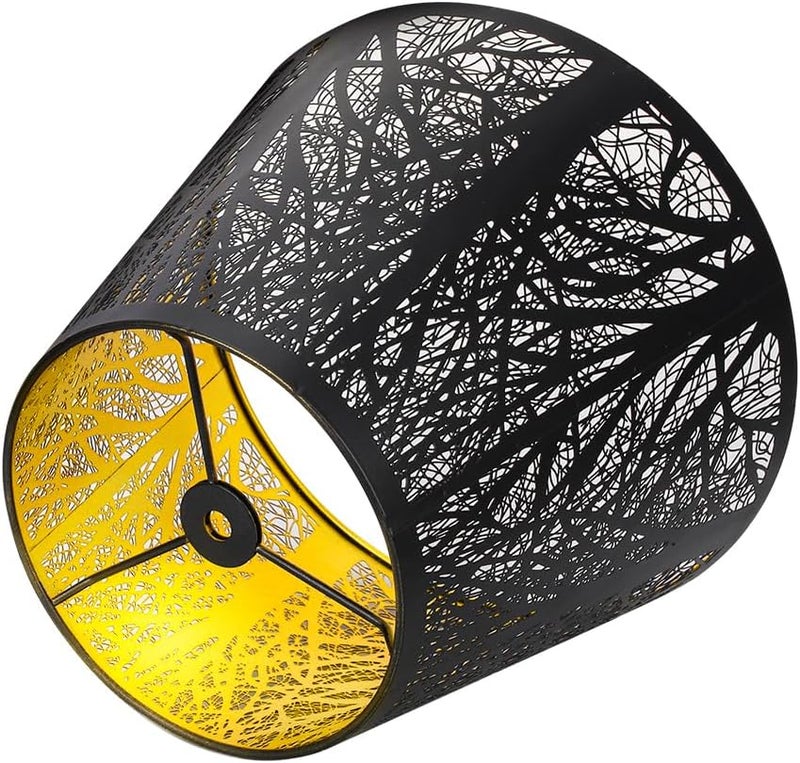 ALUCSET Etched Small Forest Metal Lampshade Top 6‘’ Bottom 10‘’ Height 7.5" Barrel Shade Lampshade Fits Most Table Lamp and Floor Lamp Spider, Outer Black and inner Gold - Image 3
